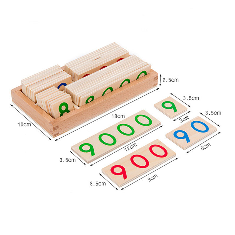Child learning place value with wooden Montessori number cards